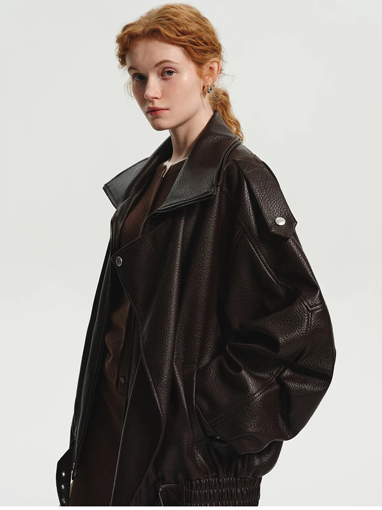 Cognac Leather Bomber