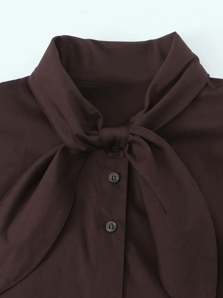 Scarf Collar Plaid Shirt