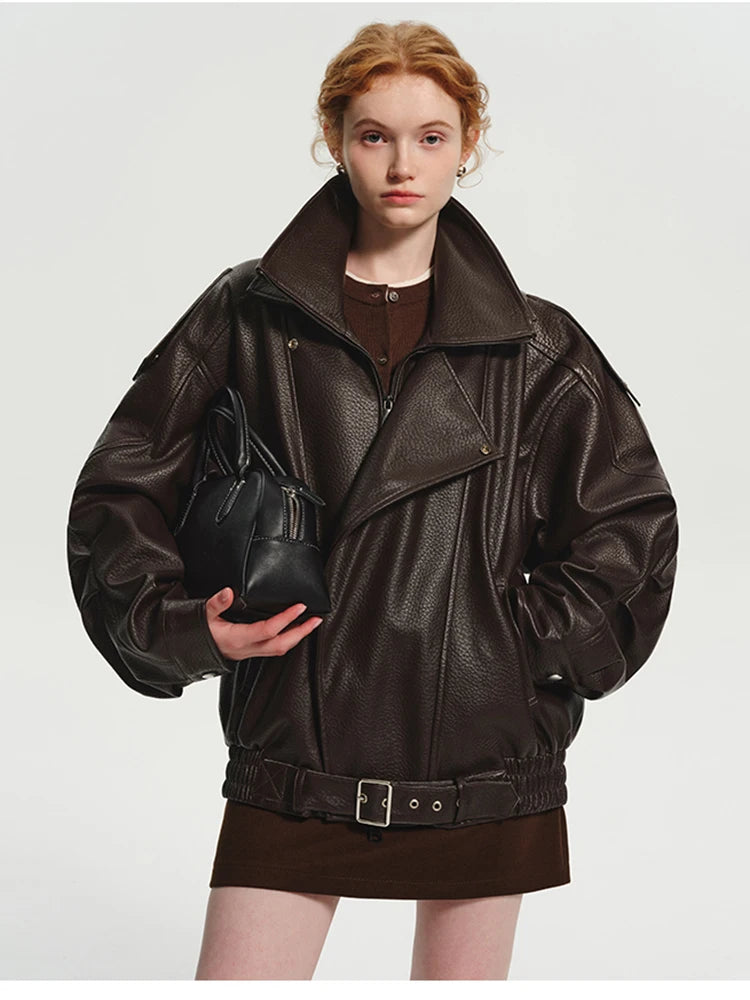Cognac Leather Bomber